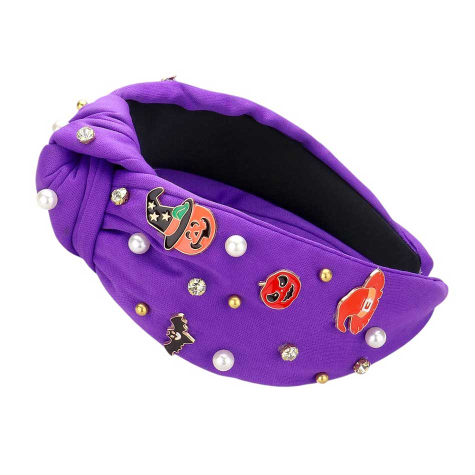 Purple-Enamel Halloween Charm Stone Cluster Embellished Knot Headband, is a great addition to any festive Halloween outfit. With its enamel charm and stone cluster embellishments, you'll stand out from the crowd. The knot design adds a unique touch, making it both stylish and comfortable to wear.