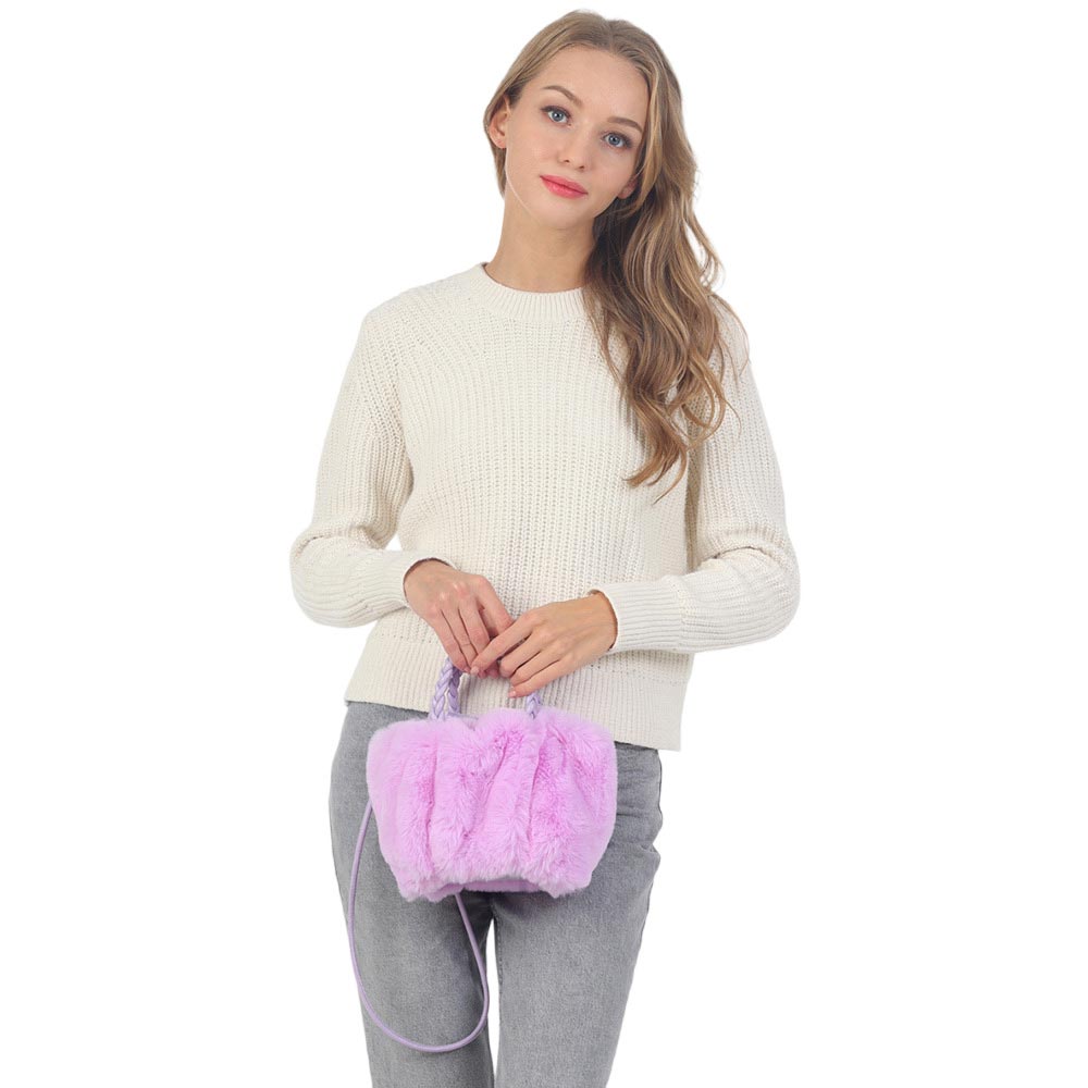 Purple Faux Fur Tote Crossbody Bag, is perfect to carry all your handy items with ease. This faux fur tote bag features a top zipper closure for security that makes your life easier and trendier. It's very easy to carry with your hands. This is the perfect gift idea for a holiday, Christmas, anniversary, Valentine's Day, etc.