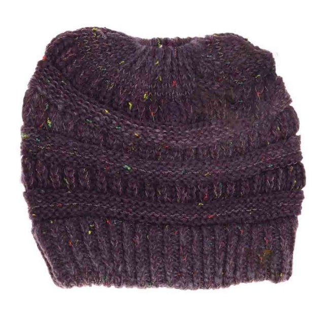 Purple Flecked Ombre CC Beanie Tail offers expert craftsmanship with its soft, flecked yarn that creates a subtle ombre effect. Designed to comfortably fit all head sizes, this beanie tail provides warmth while allowing the perfect ponytail or bun to peek through, combining practicality with style. Ideal for cooler days, it’s a functional accessory that seamlessly blends comfort with a modern, casual look. 