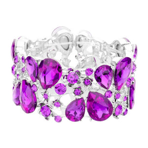 Purple Glass Crystal Teardrop Floral Stretch Evening Bracelet, this timeless evening bracelet is designed with stunning craftsmanship, featuring an intricate floral pattern on a crystal teardrop centerpiece. This is the perfect gift, especially for your friends, family, and the people you love and care about.