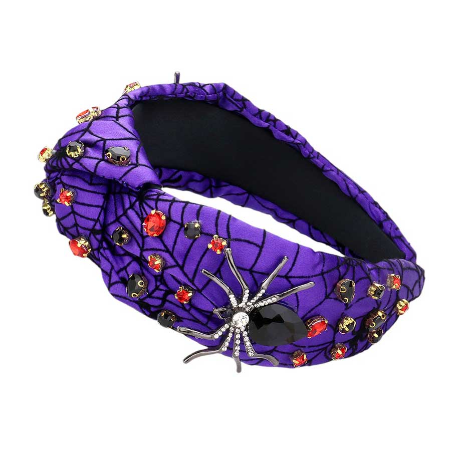 Purple-Metal Spider Pointed Stone Cluster Embellished Knot Headband, Made with high-quality metal, this headband features a unique spider design with sparkling stone clusters, adding a touch of glamour to any outfit. Stay on-trend and secure your hair with this stylish and versatile accessory.
