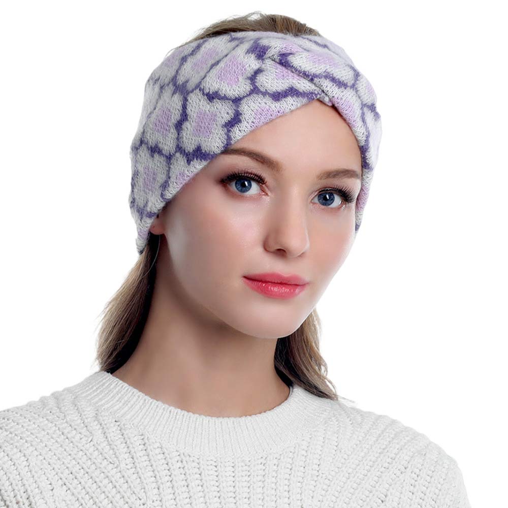 Purple Quatrefoil Patterned Knit Earmuff Headband, will shield your ears from cold winter weather ensuring all-day comfort. An awesome winter gift accessory and the perfect gift item for Birthdays, Christmas, Stocking stuffers, Secret Santa, holidays, anniversaries, Valentine's Day, etc. Stay warm & trendy!