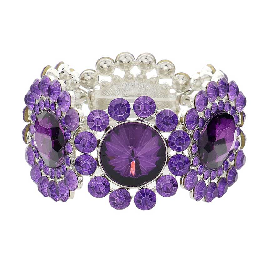 Purple Round Stone Accented Stretch Evening Bracelet, is perfect for any special occasion. Made with precious stones, it offers the perfect balance of sparkle and subtlety. The adjustable stretch band ensures a comfortable fit, making it an ideal accessory for any evening outfit. Perfect occasional gift idea for close ones.