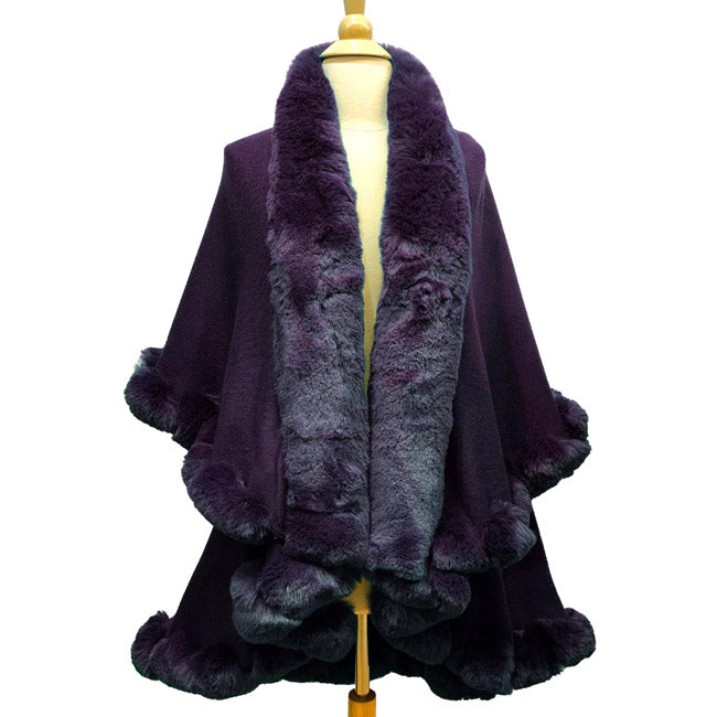 Elegant 2 Row Purple Faux Fur Trim Knit Poncho, Beige Faux Fur Trim Knit Ruana Cape, the perfect accessory, luxurious, trendy, super soft chic vest cape, keeps you warm & toasty. You can throw it on over so many pieces elevating any casual outfit! Perfect Gift for Wife, Mom, Birthday, Holiday, Christmas, Anniversary, Fun Night Out