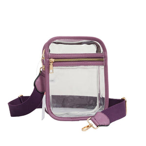 Purple Solid Faux Leather Transparent Rectangle Crossbody Bag is sophisticated and stylish. Crafted with durable, high-quality faux leather, it features a transparent rectangular shape for a chic look. Carry it to your next dinner date or social event to add a touch of elegance. Perfect Gift for fashion enthusiasts.