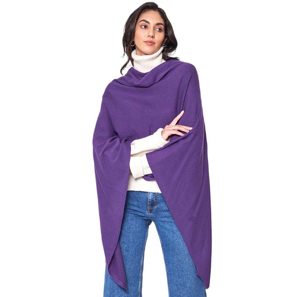 Purple Solid Scarf Poncho, with the latest trend in ladies' outfit cover-up! The high-quality poncho is soft, comfortable, and warm but lightweight. It's perfect for your daily, casual, party, evening, vacation, and other special events outfits. A fantastic gift for your friends or family.