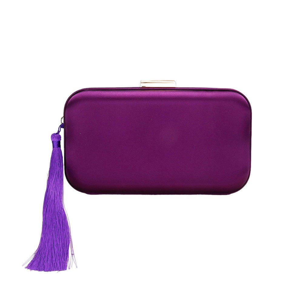 Purple Tassel Pointed Solid Clutch Crossbody Bag, Give your style a playful twist with this! Featuring a unique pointed shape and eye-catching tassel accents, this bag is perfect for adding a touch of quirkiness to any outfit. Stay organized and stylish with this fun and functional accessory.