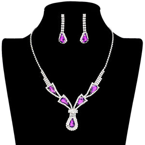 Purple Teardrop Stone Accented Rhinestone Jewelry Set, adds a touch of sophistication to any outfit with this beautiful set. Perfect for enhancing any special occasion, this jewelry set will add classic charm and elegance to your look. Gift for birthdays, anniversaries, Mother's Day, or any other meaningful occasion.
