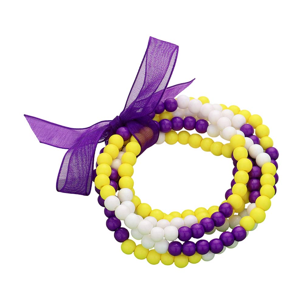 Purple Yellow 6PCS Game Day Beaded Stretch Bracelets, Enhance your attire with this beautiful bracelet to show off your fun trendsetting style. It can be worn with any daily wear or on any sports day. These 6PCS Game Day Beaded Stretch Bracelets are a perfect gift idea for any sports lover.
