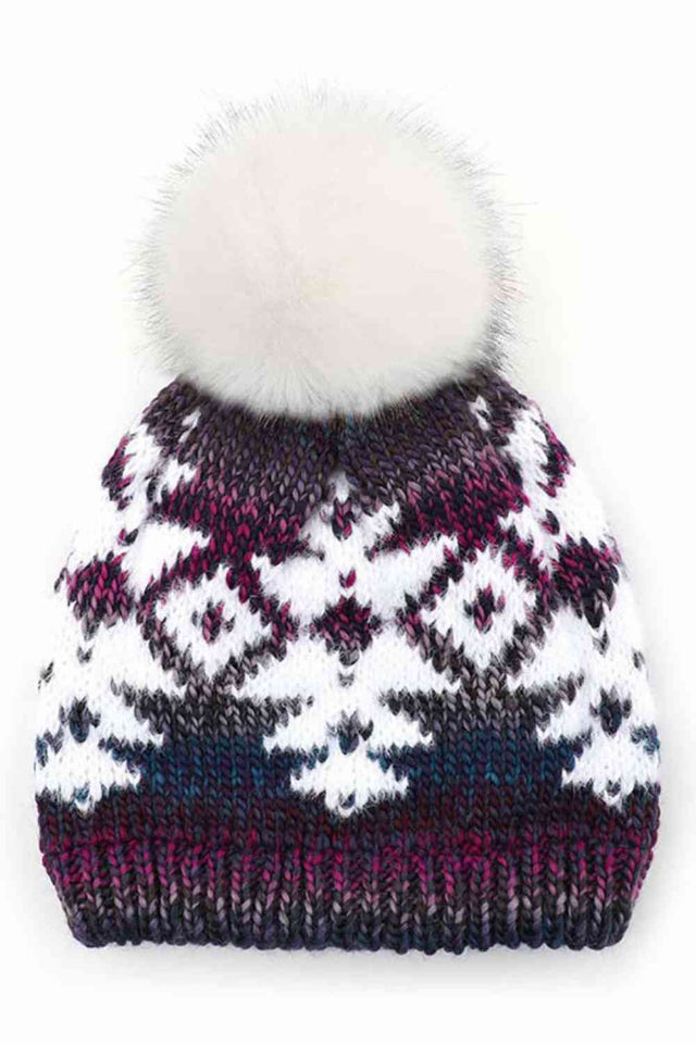 Purple The C.C Multi Yarn Aztec Beanie Hat features a vibrant Aztec-inspired knit pattern crafted from multi-colored yarn for a bold, stylish winter look. Made with soft, stretchy fabric, it provides warmth, comfort, and a snug fit for everyday cold-weather wear.