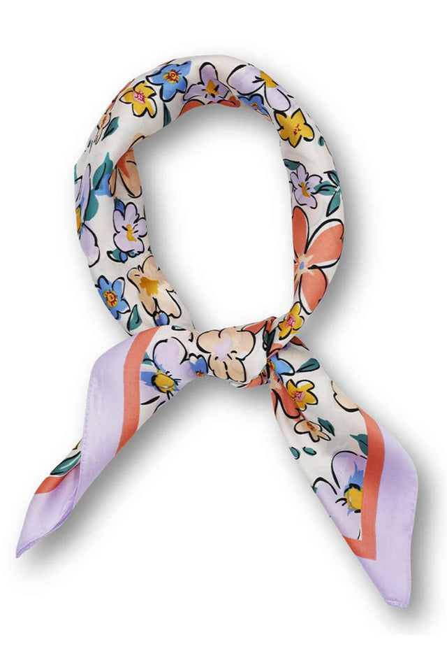 Purple Elevate your summer style with this charming floral illustrated print bandana scarf. Crafted from lightweight 100% polyester, it's perfect for warm weather wear tie it around your neck, head, or wrist for effortless versatility. The generous 27.5" x 27.5" square design offers endless styling possibilities. Whether you're heading to the beach, running errands, or adding a pop of color to any outfit, this scarf delivers comfort and flair in one beautiful piece.