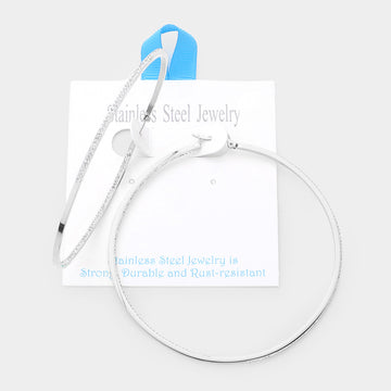 Madeline Love Rhodium Stainless Steel 3.2 Inch Inside Out Rhinestone Hoop Pin Catch Earrings