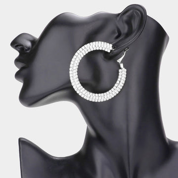 Madeline Love Rhodium 2.25 Inch Rhinestone Hoop Earrings