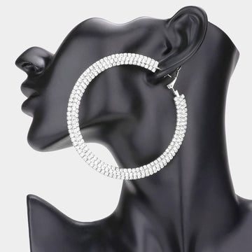Madeline Love Rhodium 3.25 Inch Rhinestone Hoop Earrings