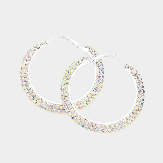 Madeline Love AB, Silver Crystal Rhinestone 2 Inch Hoop Earrings