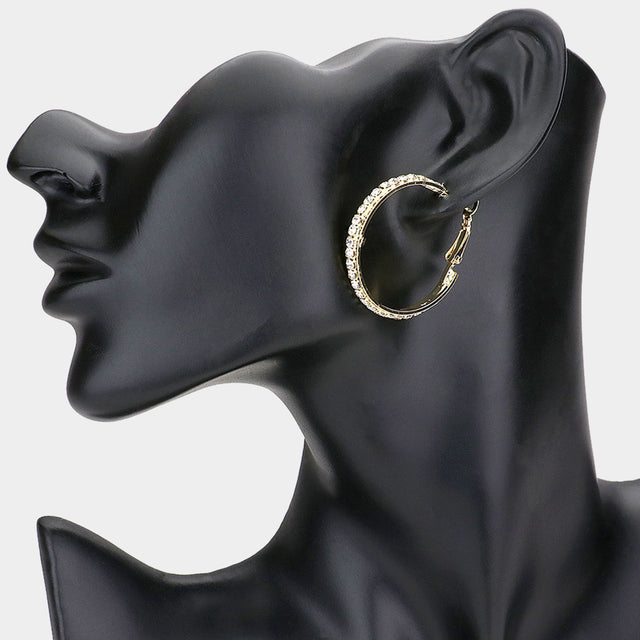Madeline Love Gold Rhinestone Embellished Metal Hoop Earrings