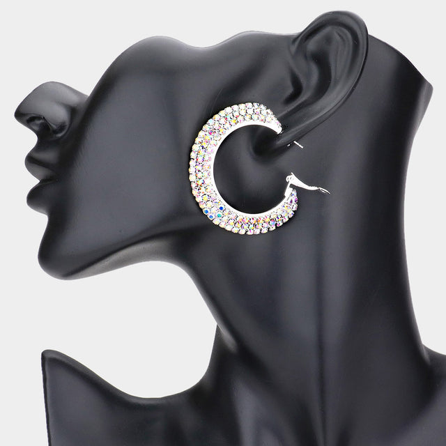 Madeline Love AB, Silver Crystal Rhinestone 1.75 Inch Hoop Earrings