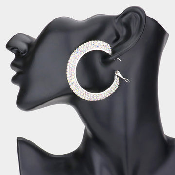 Madeline Love AB, Silver Crystal Rhinestone 2.2 Inch Hoop Earrings