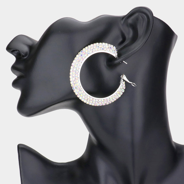 Madeline Love AB, Silver Crystal Rhinestone 2.2 Inch Hoop Earrings