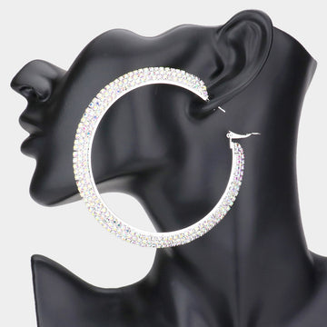 Madeline Love AB, Silver Crystal Rhinestone 3.25 Inch Hoop Earrings
