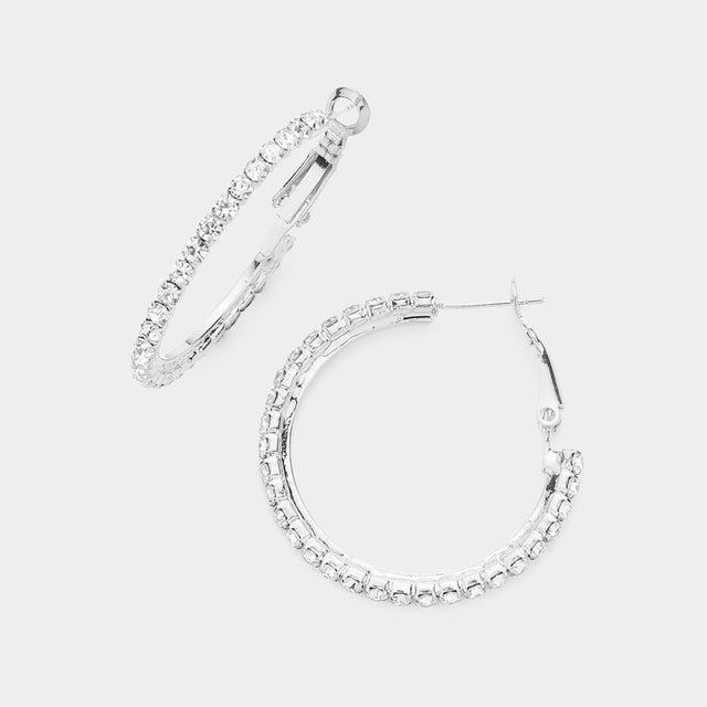 Madeline Love Silver Crystal Rhinestone 1.3 Inch Hoop Earrings