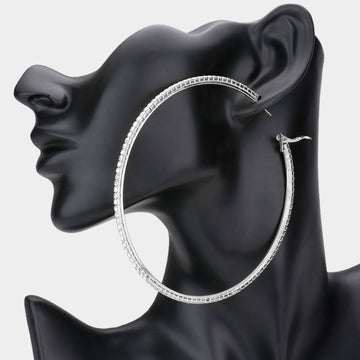 Madeline Love Silver Crystal Rhinestone 3.75 Inch Hoop Earrings