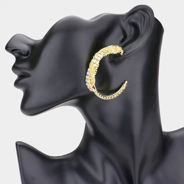 Madeline Love AB, Gold Crystal Rhinestone Chain Hoop Earrings