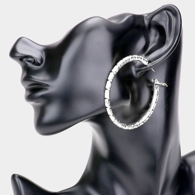 Madeline Love Silver Rectangle Stone Cluster Hoop Earrings