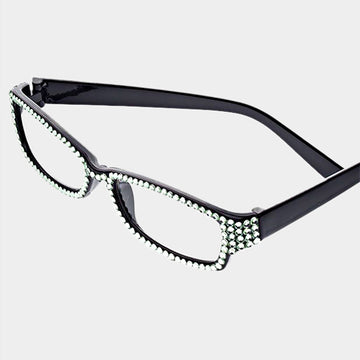 Madeline Love Black, Chrysolite Crystal Pave Rectangular Reading Glasses - Sunglasses