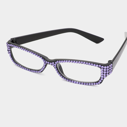 Crystal Pave Rectangular Reading Glasses - Black, Tanzanite
