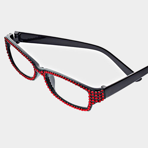 Crystal Pave Rectangular Reading Glasses - Siam