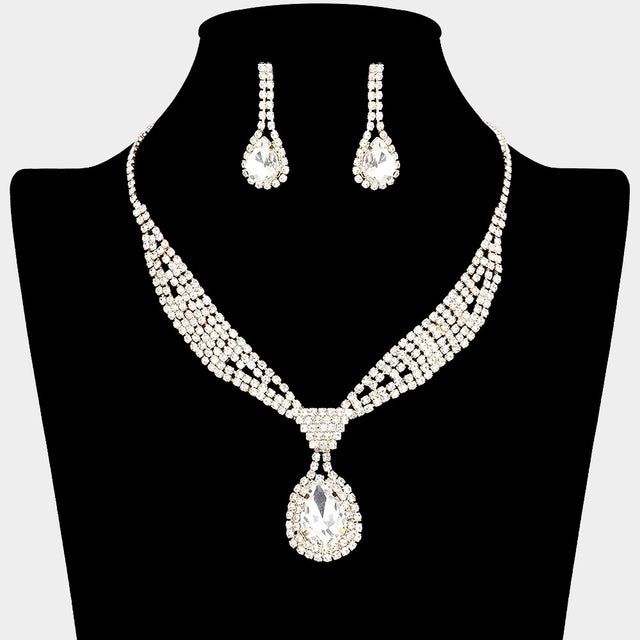 Madeline Love Gold Rhinestone Pave Teardrop Collar Necklace - Jewelry