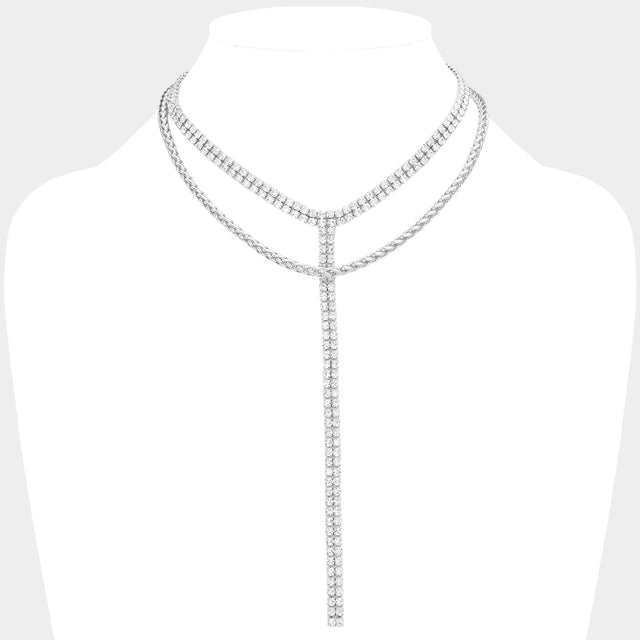 Madeline Love Rhodium White Gold Dipped Rhinestone Y Necklace - Jewelry