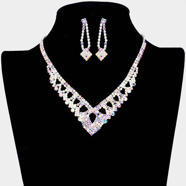 Madeline Love AB, Silver Round Stone Pointed Rhinestone Necklace - Jewelry