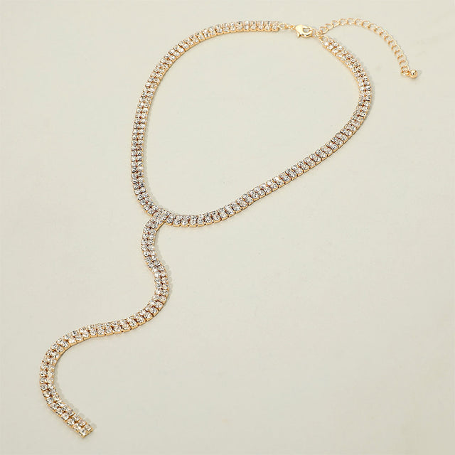 Madeline Love Clear, Gold Gold Dipped Y Shaped Rhinestone Necklace