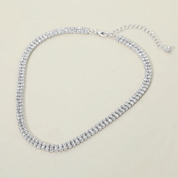 Madeline Love Clear, Rhodium Silver Dipped Double Row Rhinestone Necklace - Necklaces
