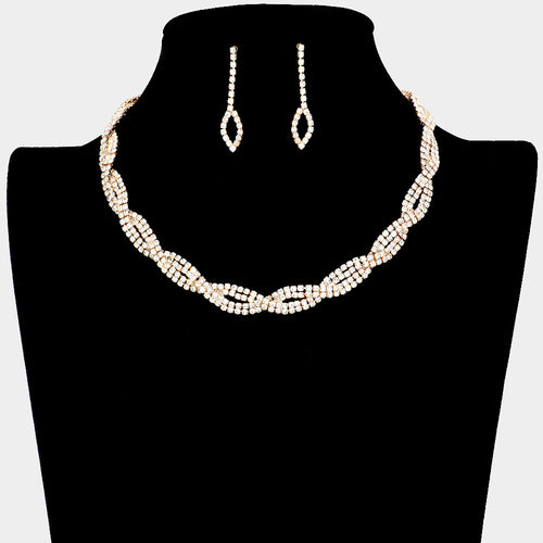 Crystal Twisted Rhinestone Necklace - Gold