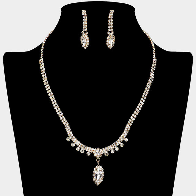 Madeline Love Clear, Gold Marquise Stone Pendant Rhinestone Paved Necklace