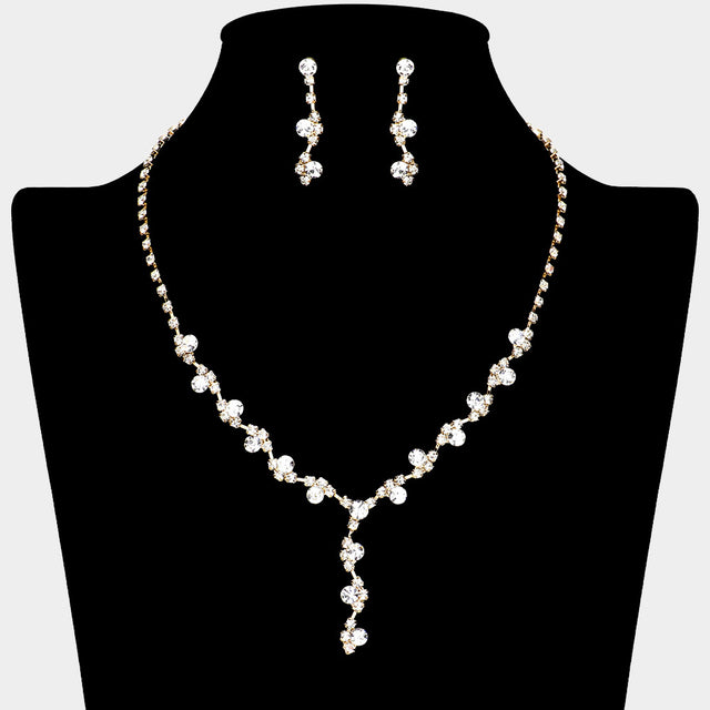 Madeline Love Clear, Gold Floral Vine Lariat Rhinestone Paved Necklace - Jewelry