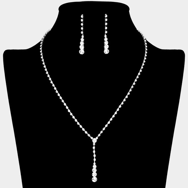 Madeline Love Silver Round Stone Accented Rhinestone Paved Y Necklace - Jewelry