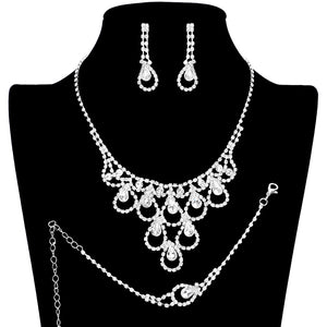 Silver 3PCS Teardrop Stone Accented Rhinestone Necklace Jewelry Set, This beautiful necklace set is a classic choice for your accessory collection. Featuring a rhinestones, the 3-piece set is sure to add sparkle to your wardrobe. Its timeless design will make this set a favorite for years to come.
