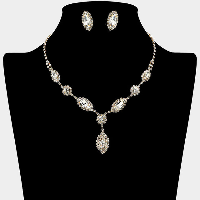 Madeline Love Clear, Gold Marquise Stone Accent Rhinestone Paved Necklace - Jewelry