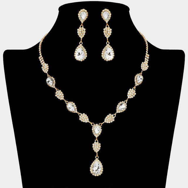 Madeline Love Clear, Gold Teardrop Cluster Embellished Rhinestone Necklace