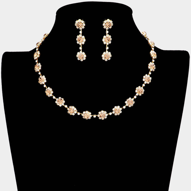 Madeline Love Gold, Lt Col Topaz Floral Crystal Rhinestone Collar Necklace