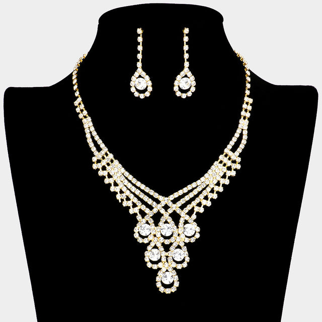 Madeline Love Gold Crystal Rhinestone Teardrop Glass Necklace - Jewelry