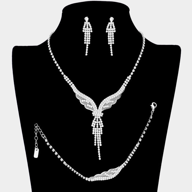 Madeline Love Silver Dropped Rhinestone Necklace Jewelry Set