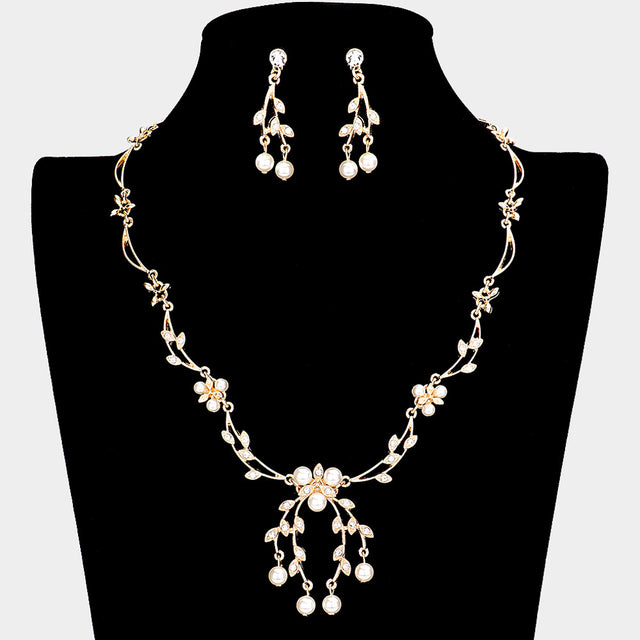 Madeline Love Clear, Cream, Gold Floral Pearl Crystal Rhinestone Necklace