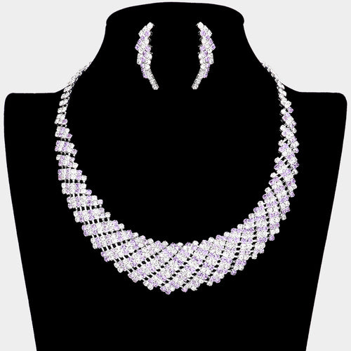Crystal Rhinestone Round Collar Necklace - Amethyst