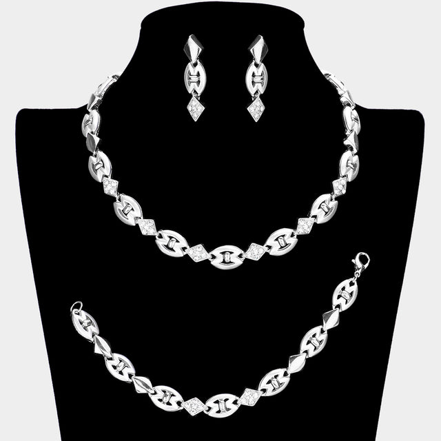 Madeline Love Silver Rhinestone Necklace Jewelry Set