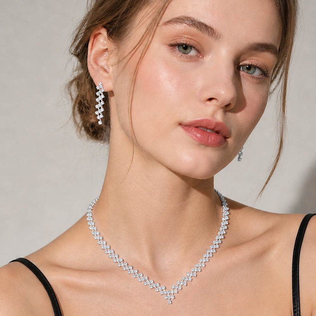 Madeline Love Clear, Silver Crystal Accented Rhinestone Necklace